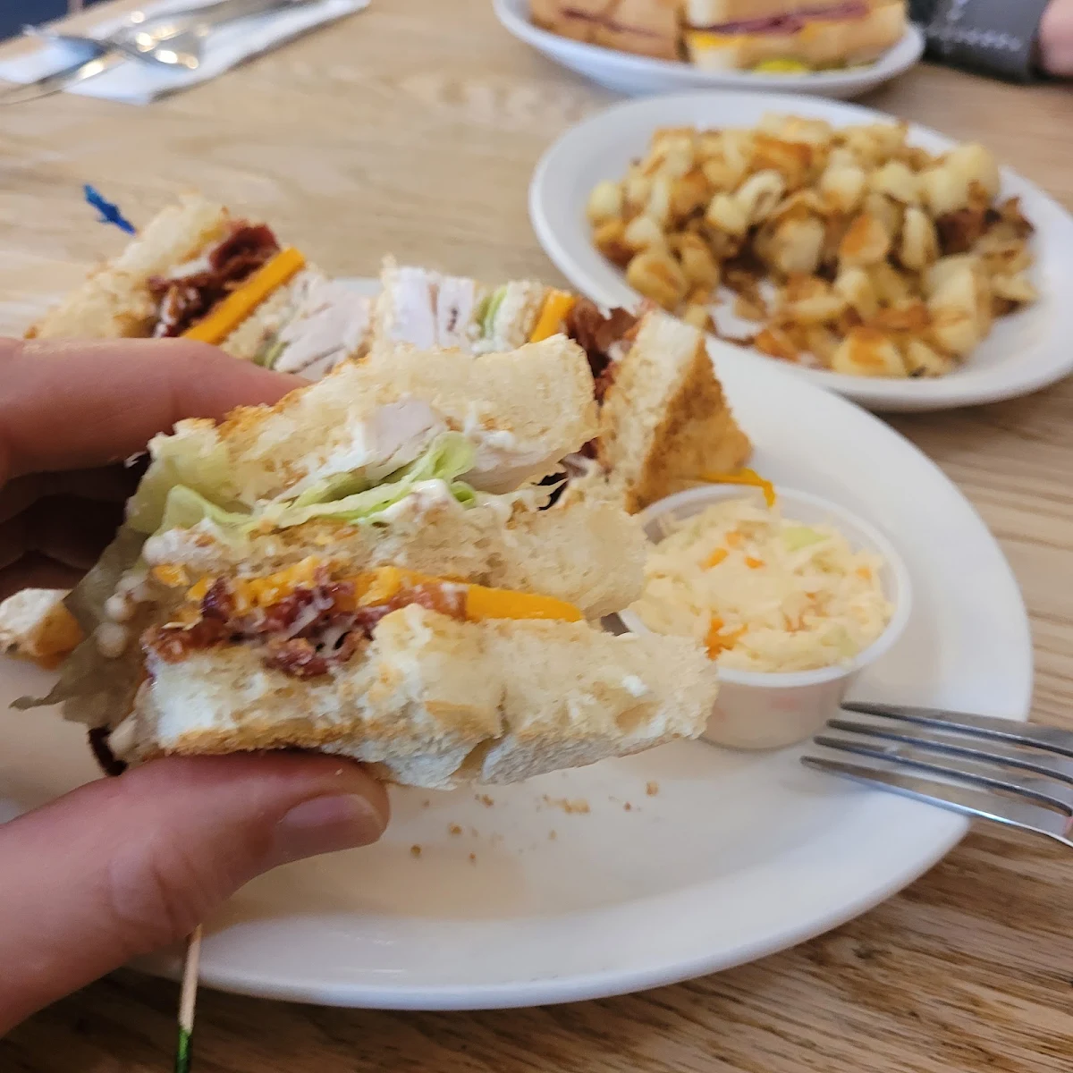 Clubhouse on Home Made Bread with Real Cheddar Cheese Instead of Tomato