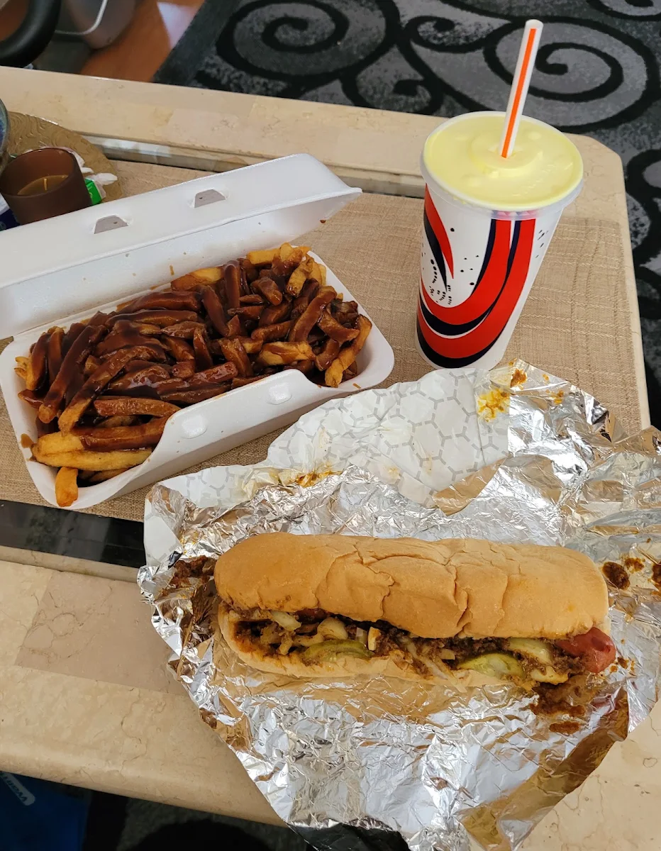 Cheese Dog and Banana Shake