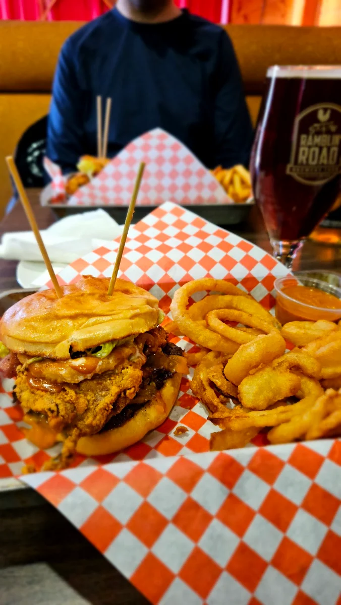 Barnyard Burger with Onion Rings