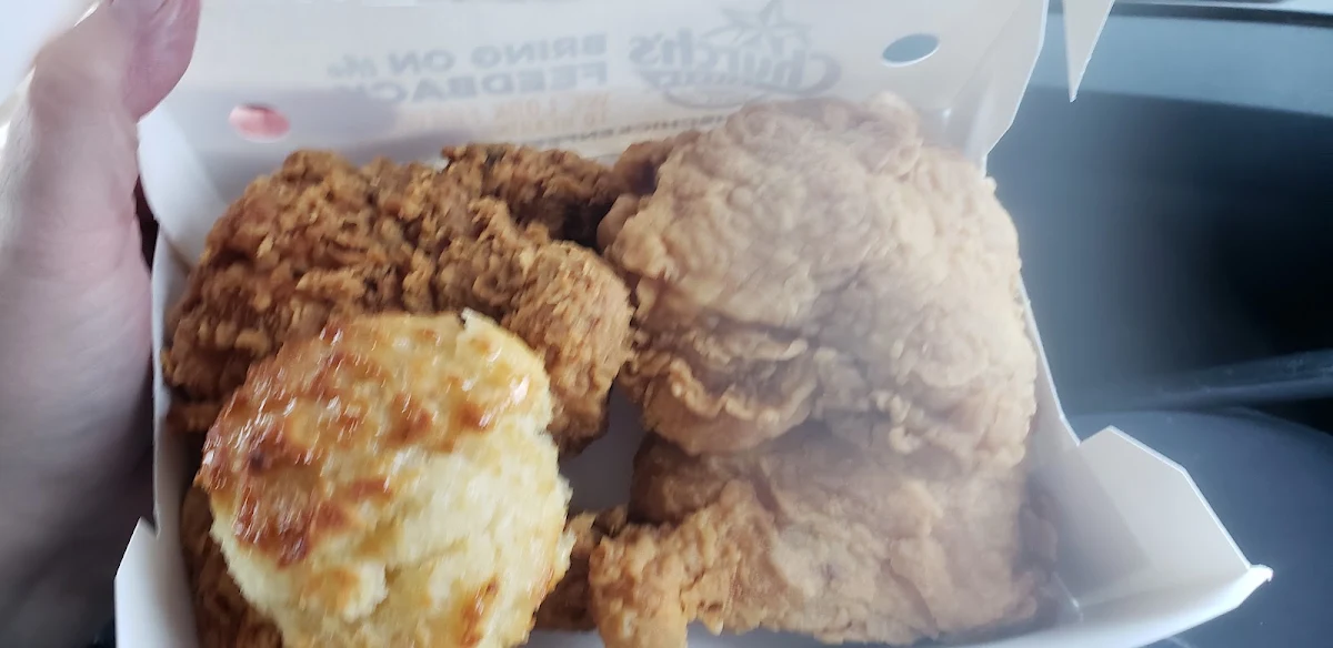 Fried Chicken Honey Bisquit and Onion Rings