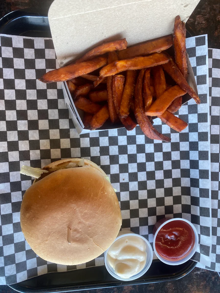 Vege Burger with Sweet Potato Fries
