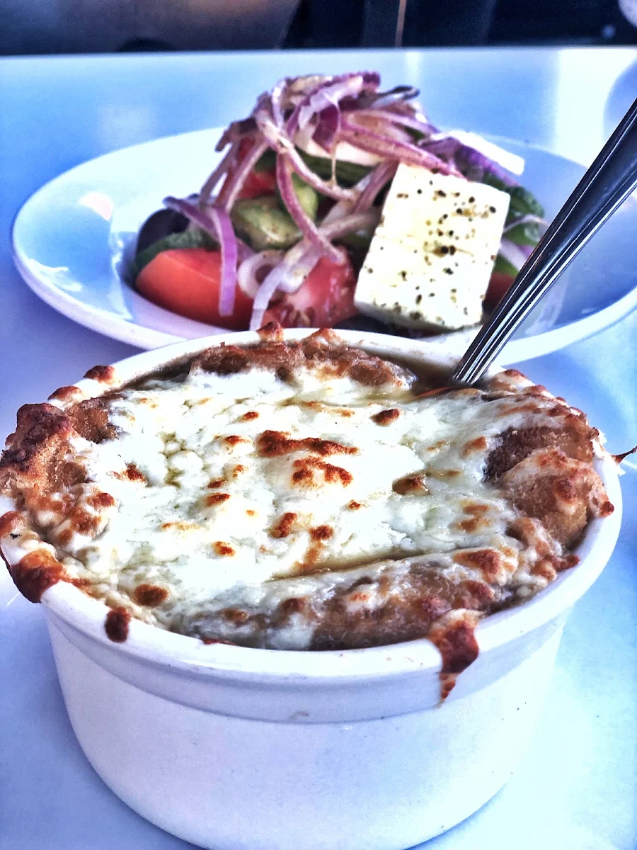 French Onion Soup & Greek Salad