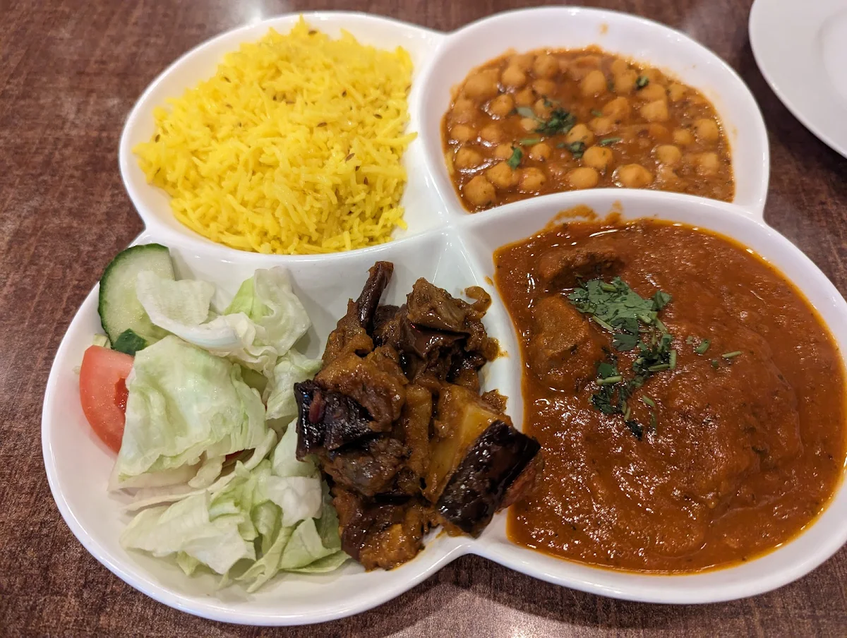 Lunch Special with Lamb Curry and Chana Masala