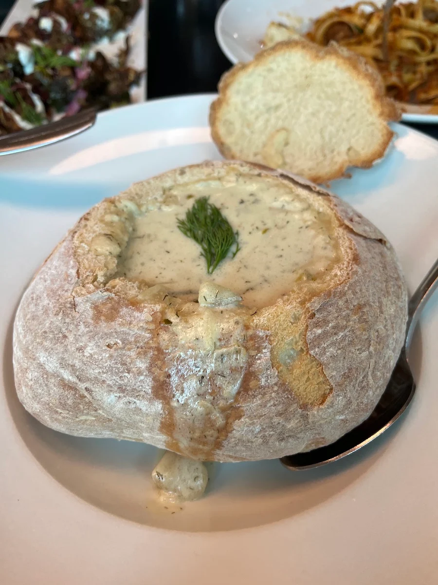 Dill Pickle Chowder in Bread Bowl