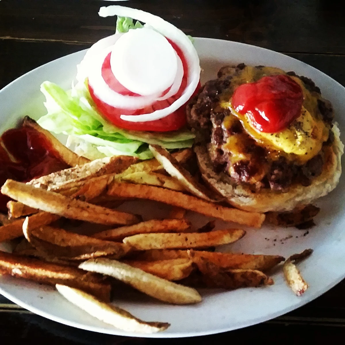 Homemade Cheese Burger and Fries