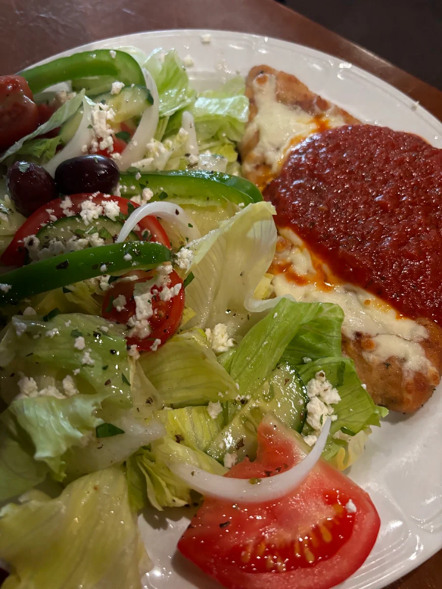 Chicken Parmigiana with Greek Salad