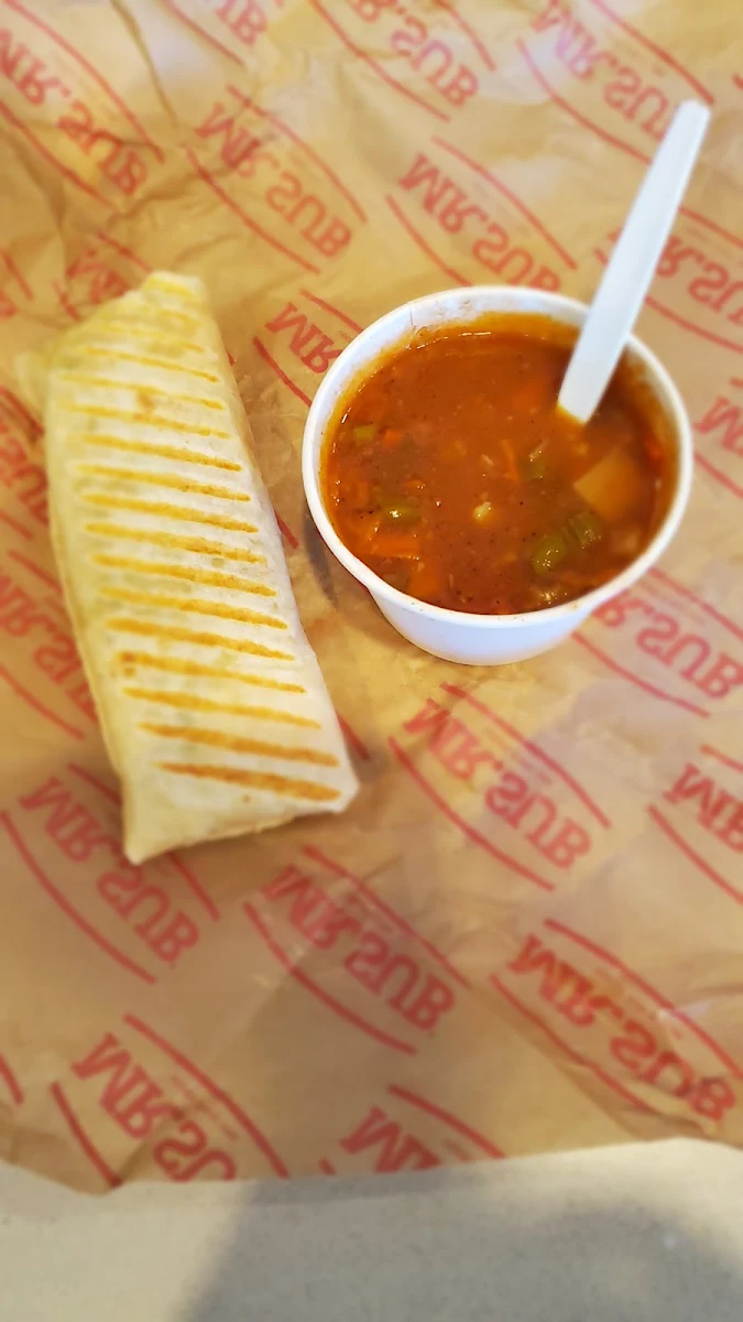 Turkey Cheese Lettuce Tomatoes and Mayo Wrap& Vegetables Soup