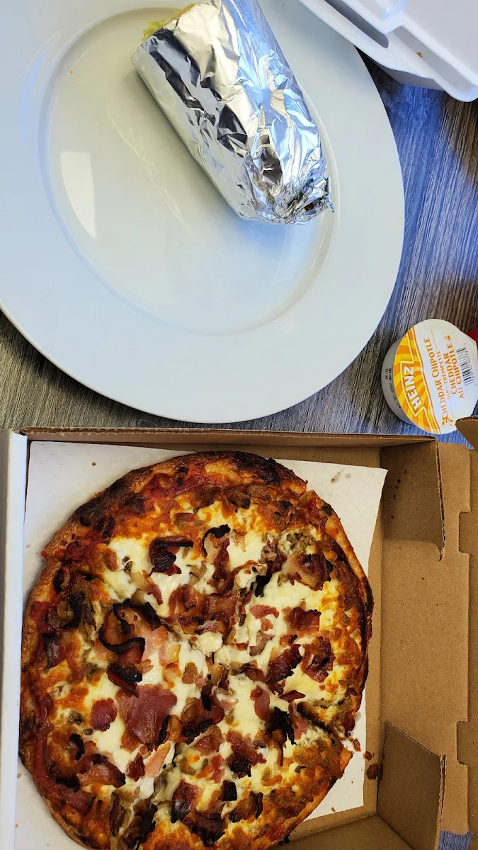 Small Meat Lovers Pizza and Hot Chicken Sub