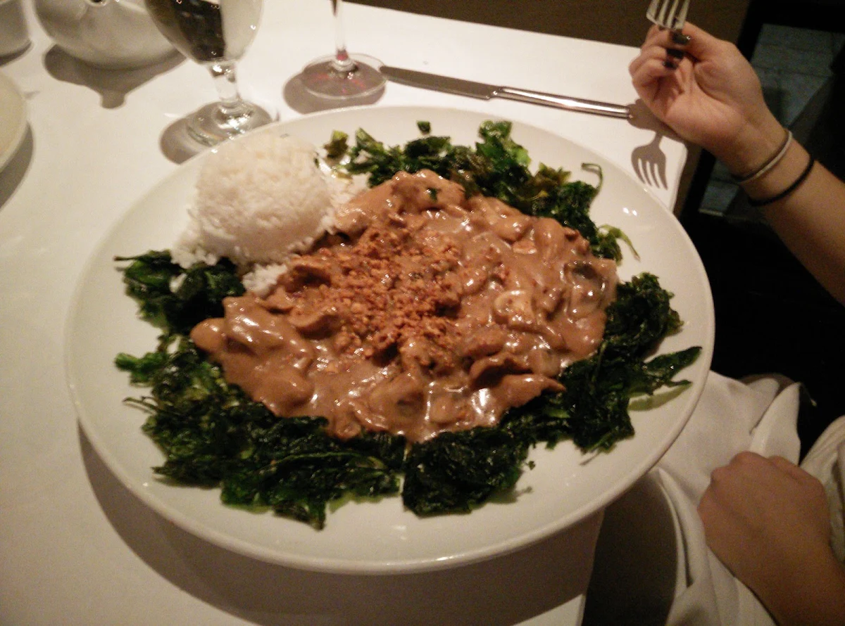 Peanut Butter Chicken with Crispy Spinach