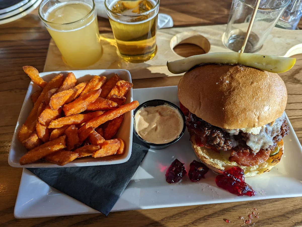 Peanut Butter and Jelly Hamburger with Sweet Potato Fries