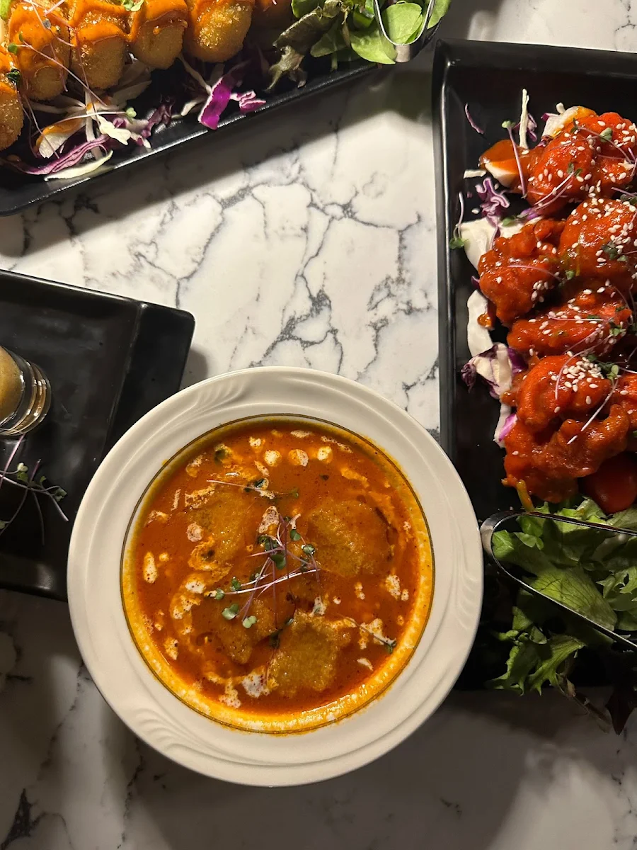 Saffron Pulao and Soya Chaap Masala