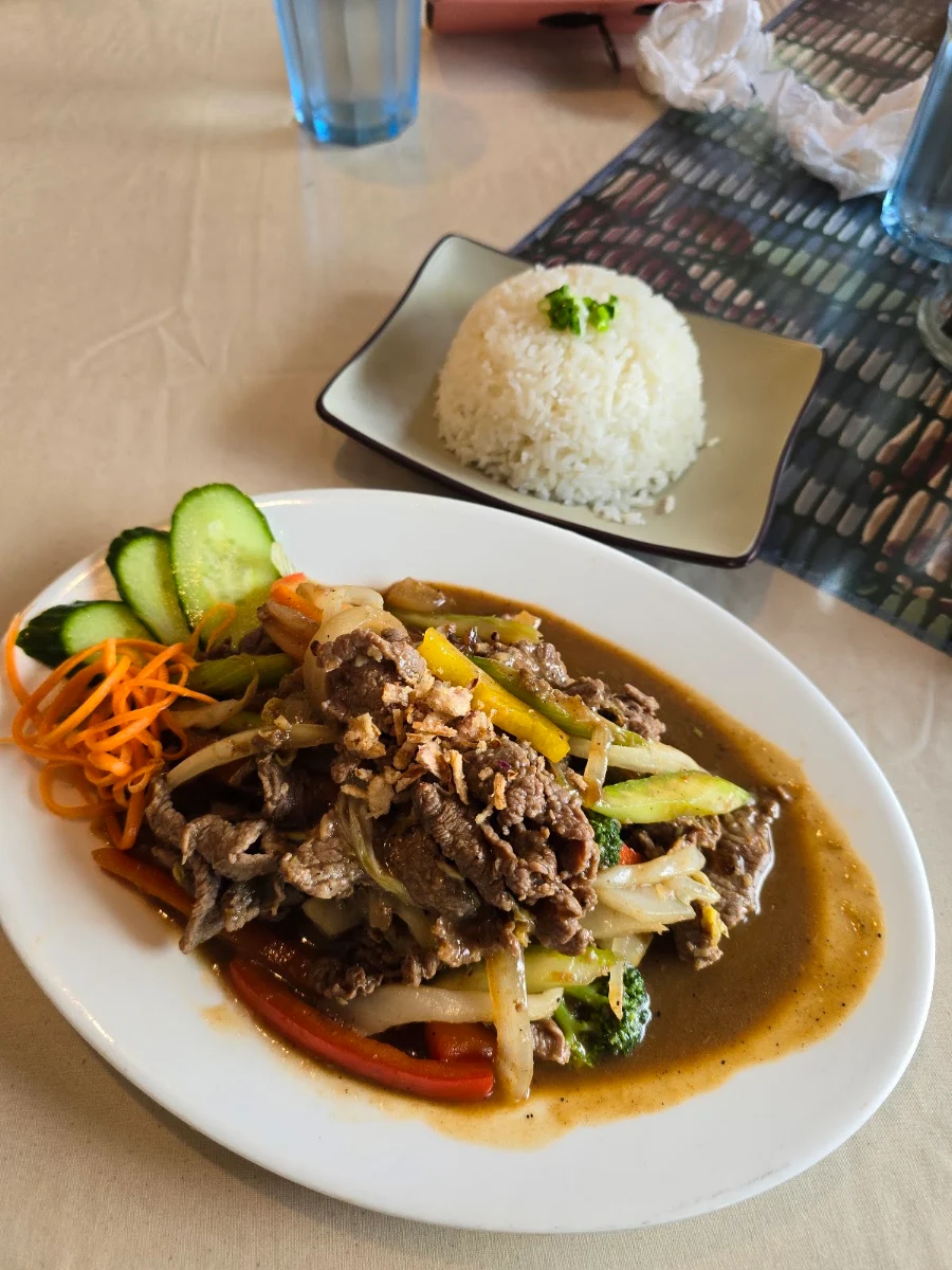 Stir Fry Vegetables with Beef on Rice