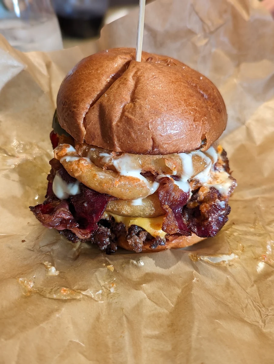 Bacon Onion Ring Smash Burger