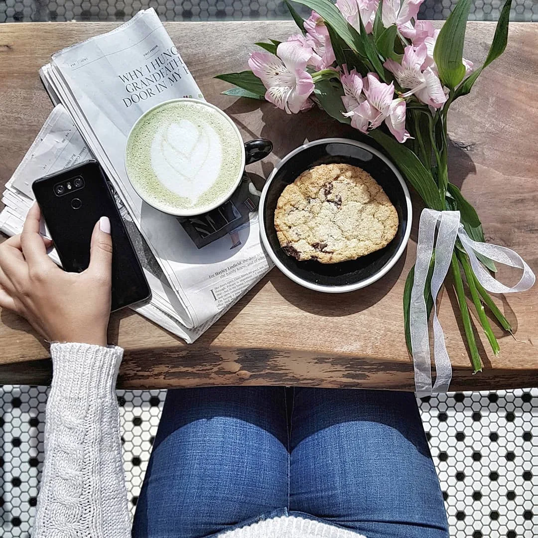 Matcha Latte and Salted Chocolate Chip Cookie