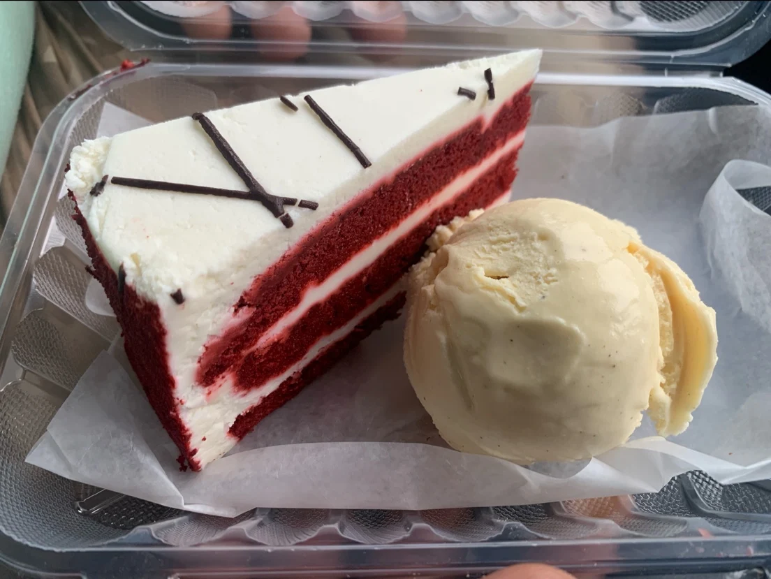 Red Velvet Cake with Vanilla Bean Ice Cream