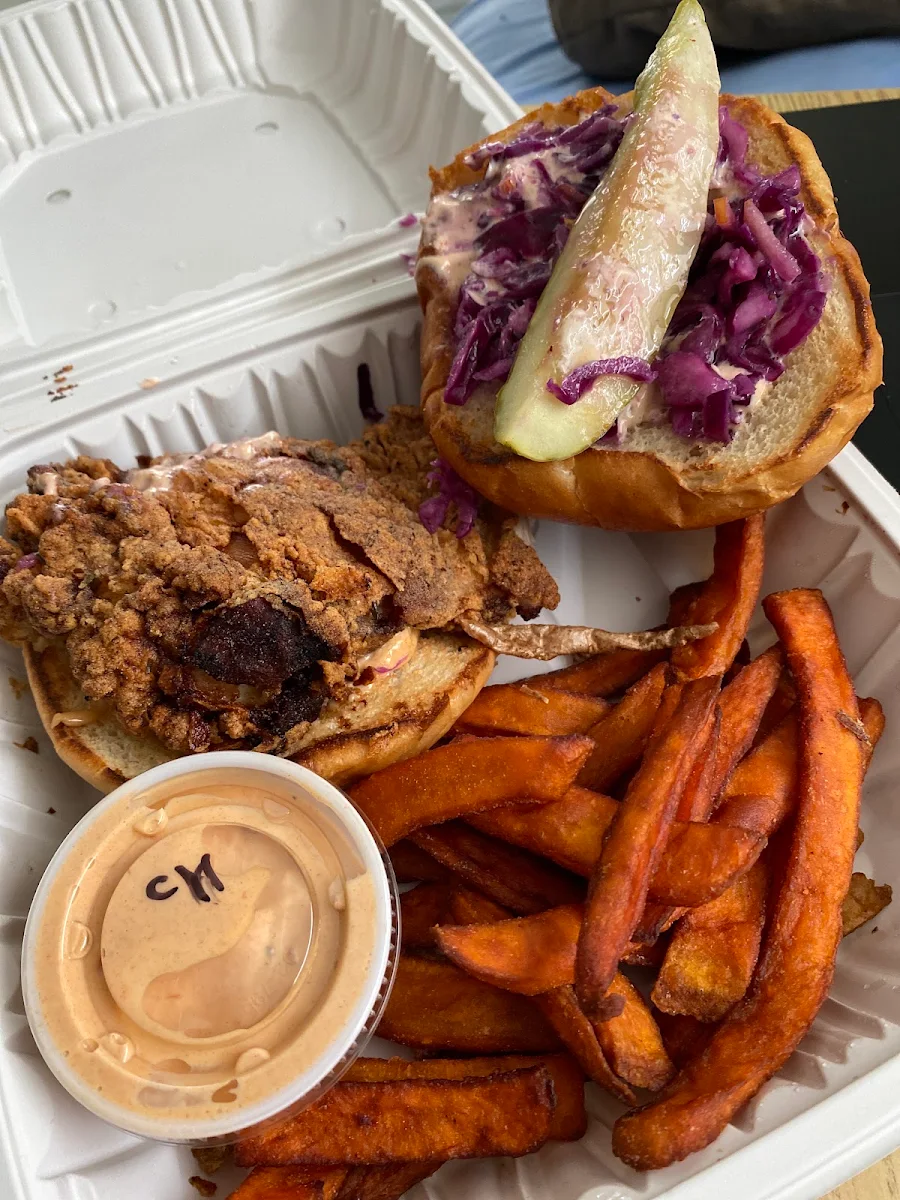 Butter Chicken Burger Combo Sweet Potato Fries
