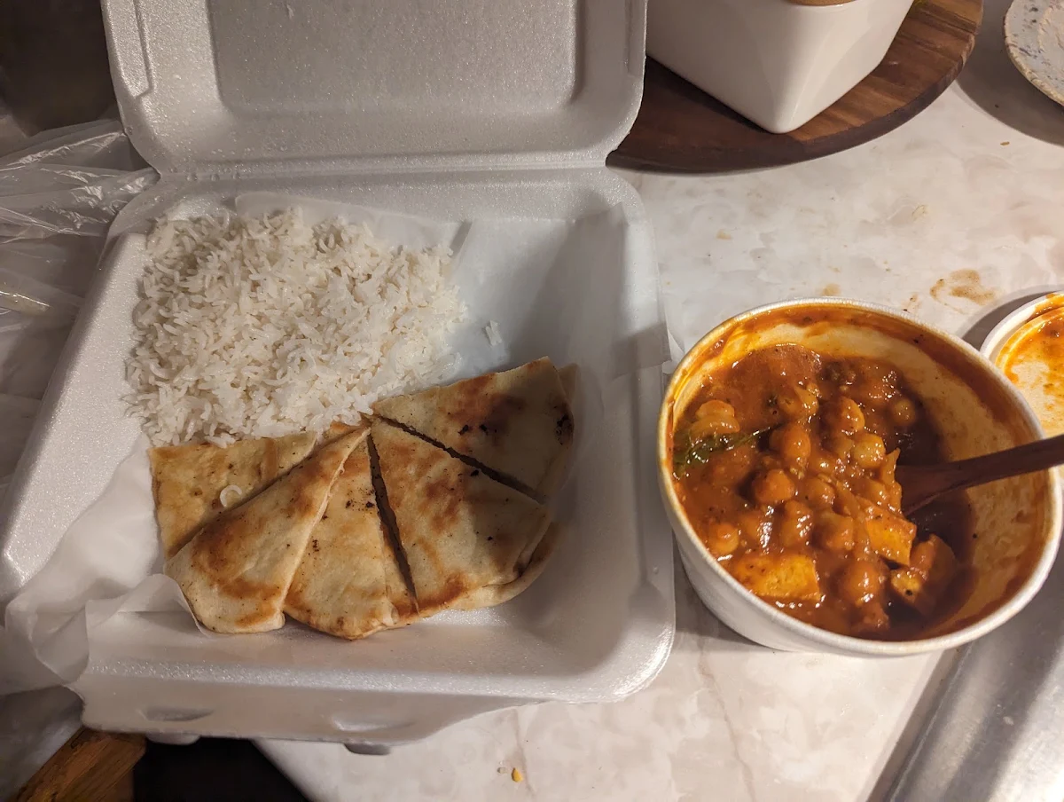 Chick Pea and Tofu Curry with Rice and Flatbread