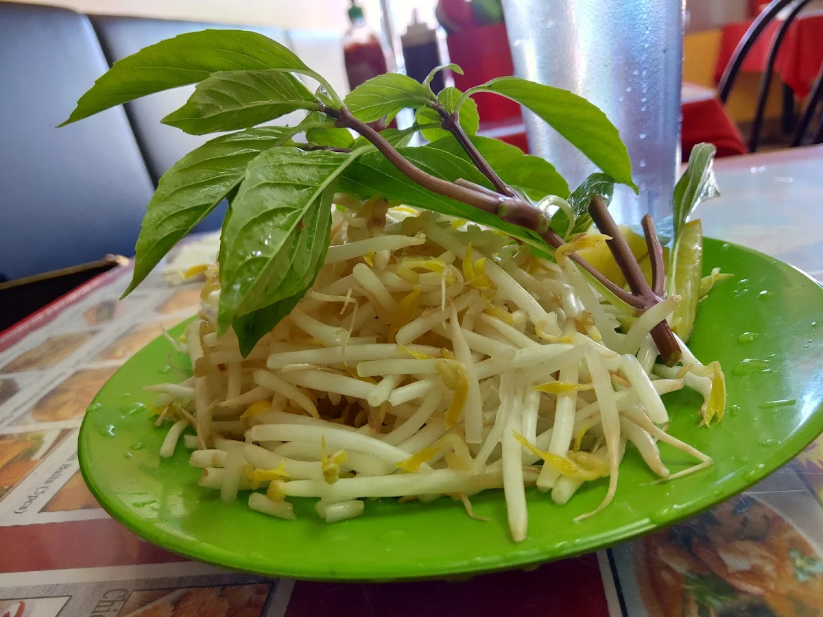 Pho Garnishes Fresh Herbs Thai Basil Bean Sprouts Lime Wedges