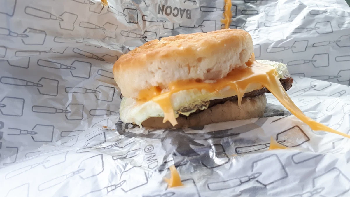 Egg and Susage with Cheese on Biscuit Breakfast Sandwich