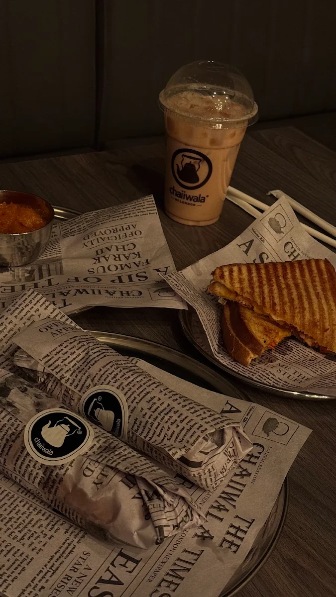 Chicken Tikka Wrap Kebab Roll Chicken Tikka Toastie Gajar Halwa and Iced Pink Chai