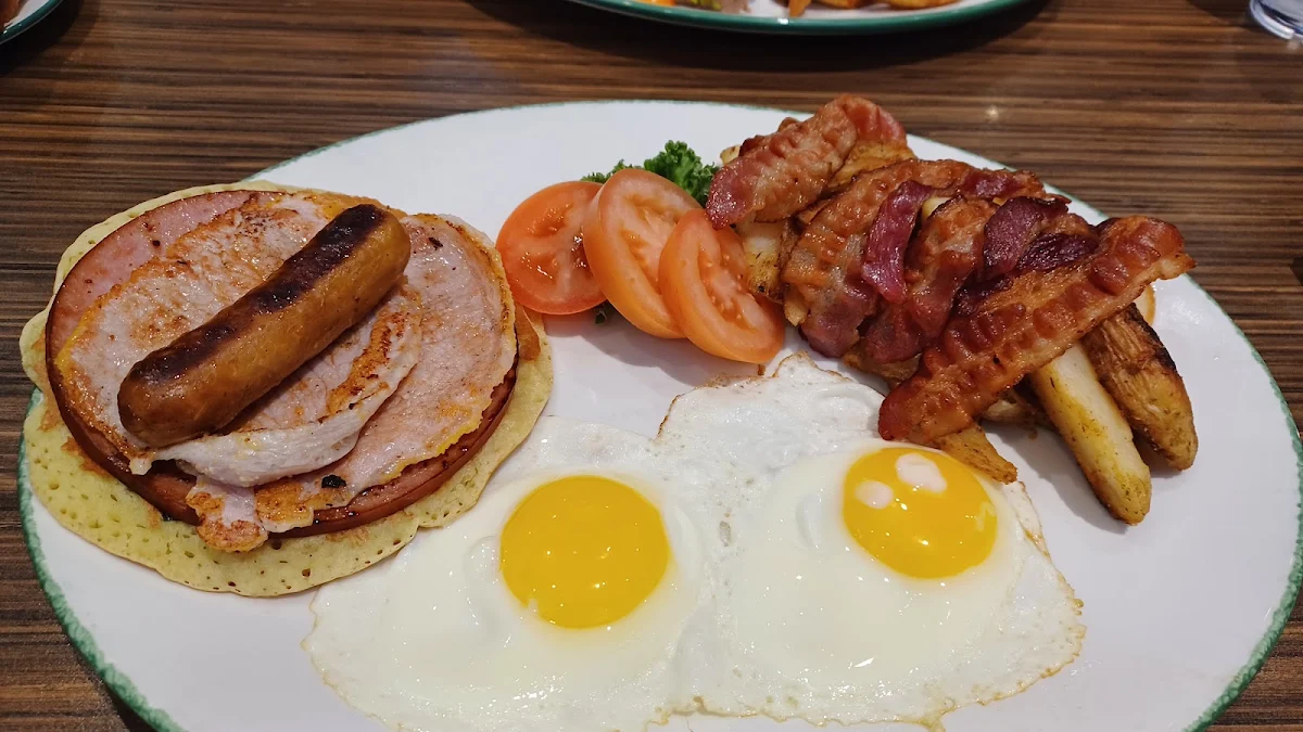 Eggs 2 Blueberry Pancakes and Bacon