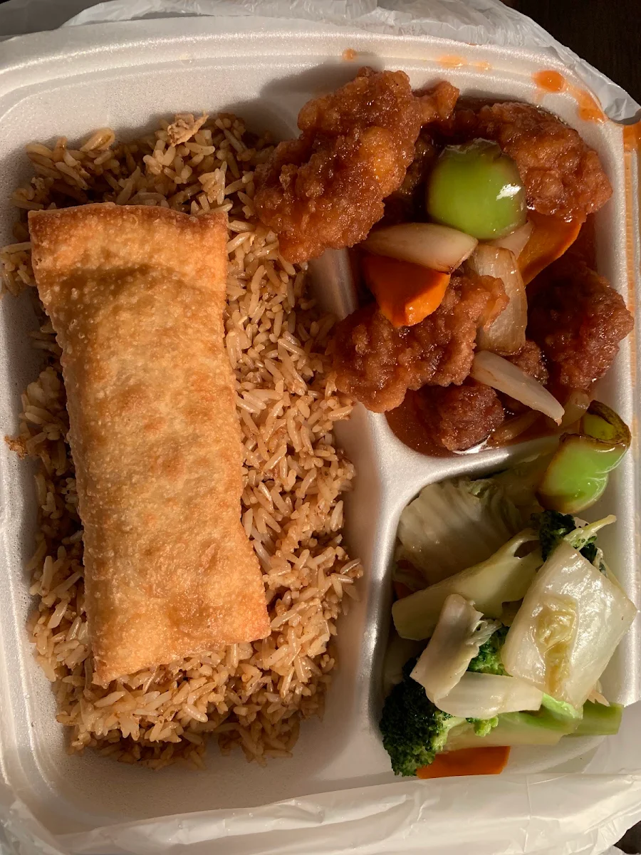 Egg Roll Sweet & Sour Chicken Balls Fried Rice