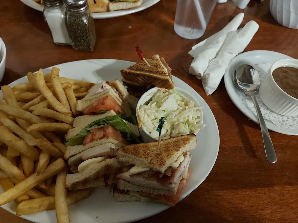 Turkey Club Sandwich with Fries and Gravy Coleslaw