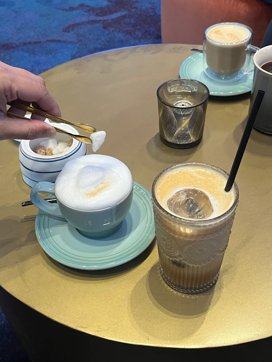 Cappuccino and a Vanilla Iced Latte