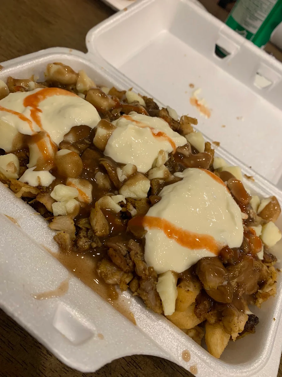 Chicken Shawarma Poutine with Garlic Sauce Dollops