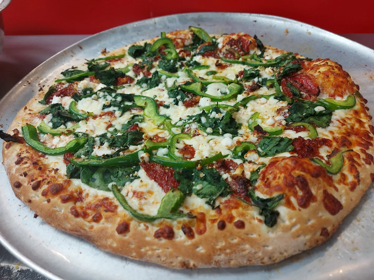 Spinach Green Peppers and Feta Cheese Pizza