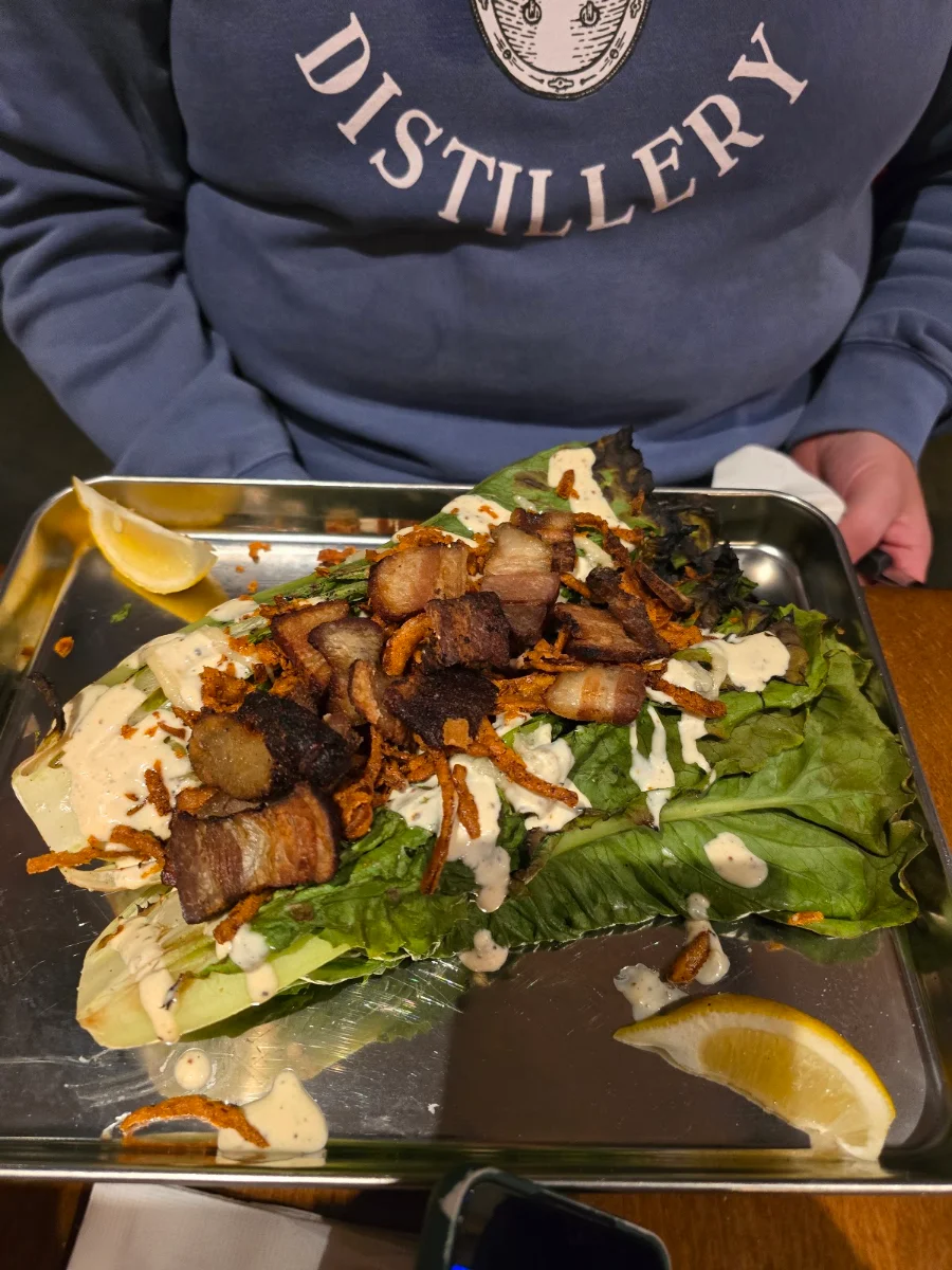 Grilled Caesar Salad with Pork Belly