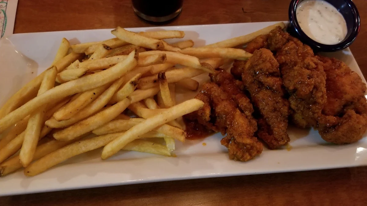 Southern Fried Chicken Fingers with Fries in Hot Sauce