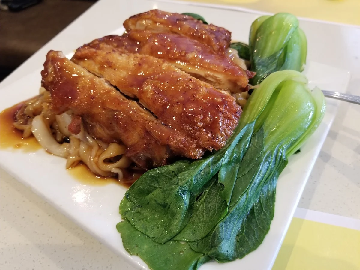 Pan Fried Chicken on Rice Noodles
