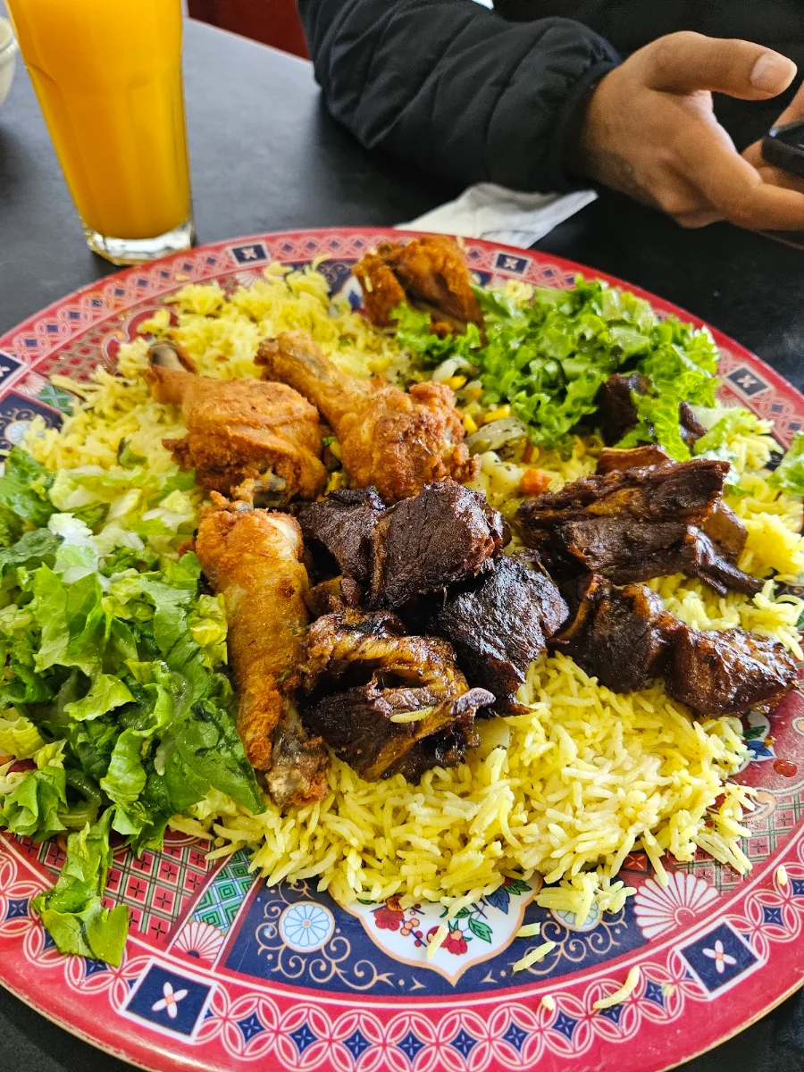 Goat Steaks and Chicken Rice