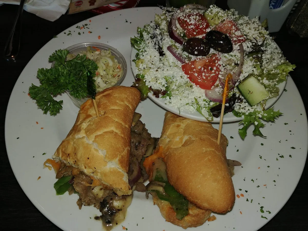 Philly Cheese Steak Sandwich with Greek Salad