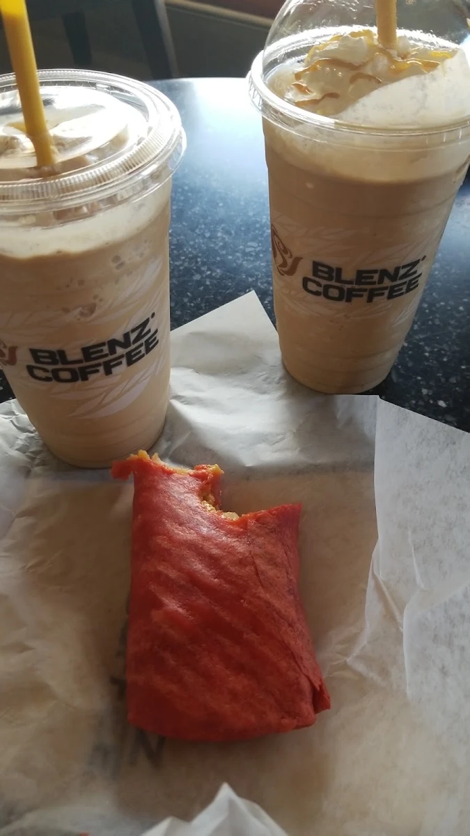 Caramel Frappe with the Breakfast Wrap