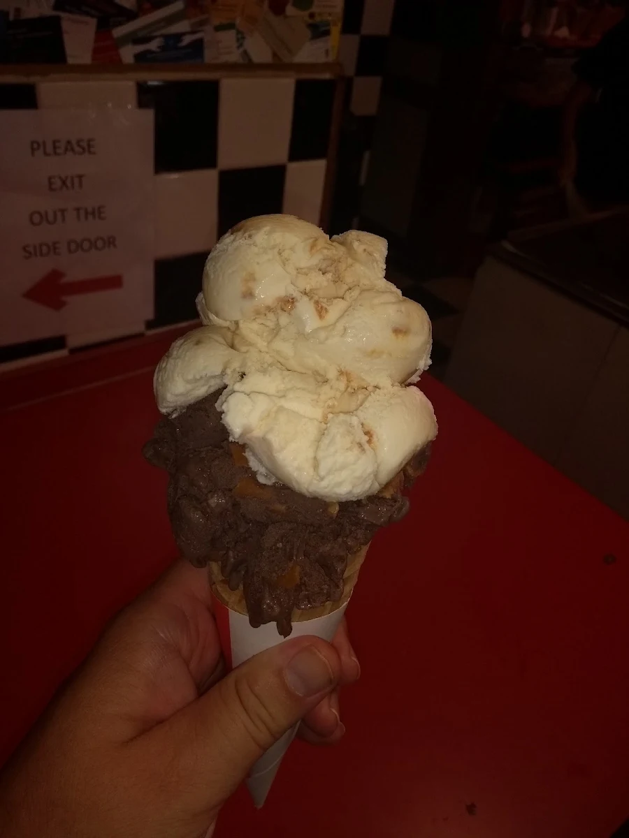 Salted Caramel and Chocolate Peanut Butter Ice Cream in Waffle Cone