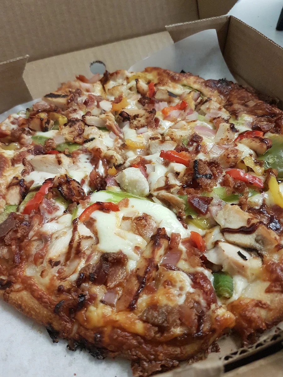 Thin Crust Hot Peppers Green Peppers Onions Baco Chicken