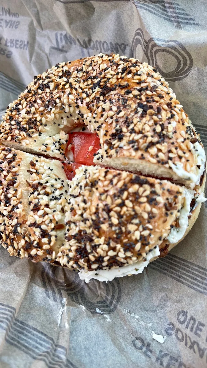 Everything Bagel with Herb and Garlic Cream Cheese and Tomato