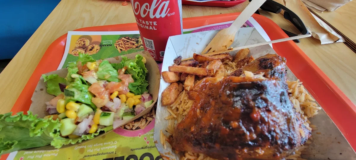 2 Grilled Chicken Legs Salad Rice Potato Fries with Coke