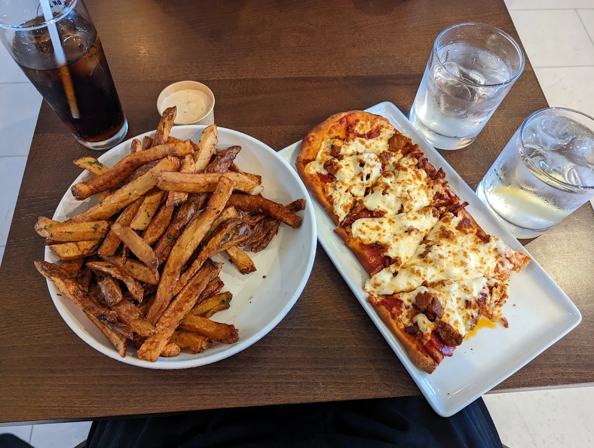 NL Sea Salt Fries and Meat Lovers Flatbread