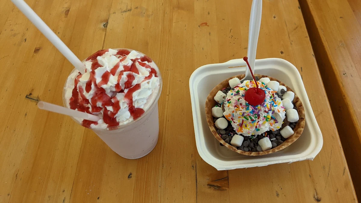 Strawberry Milkshake and Chocolate Sundae