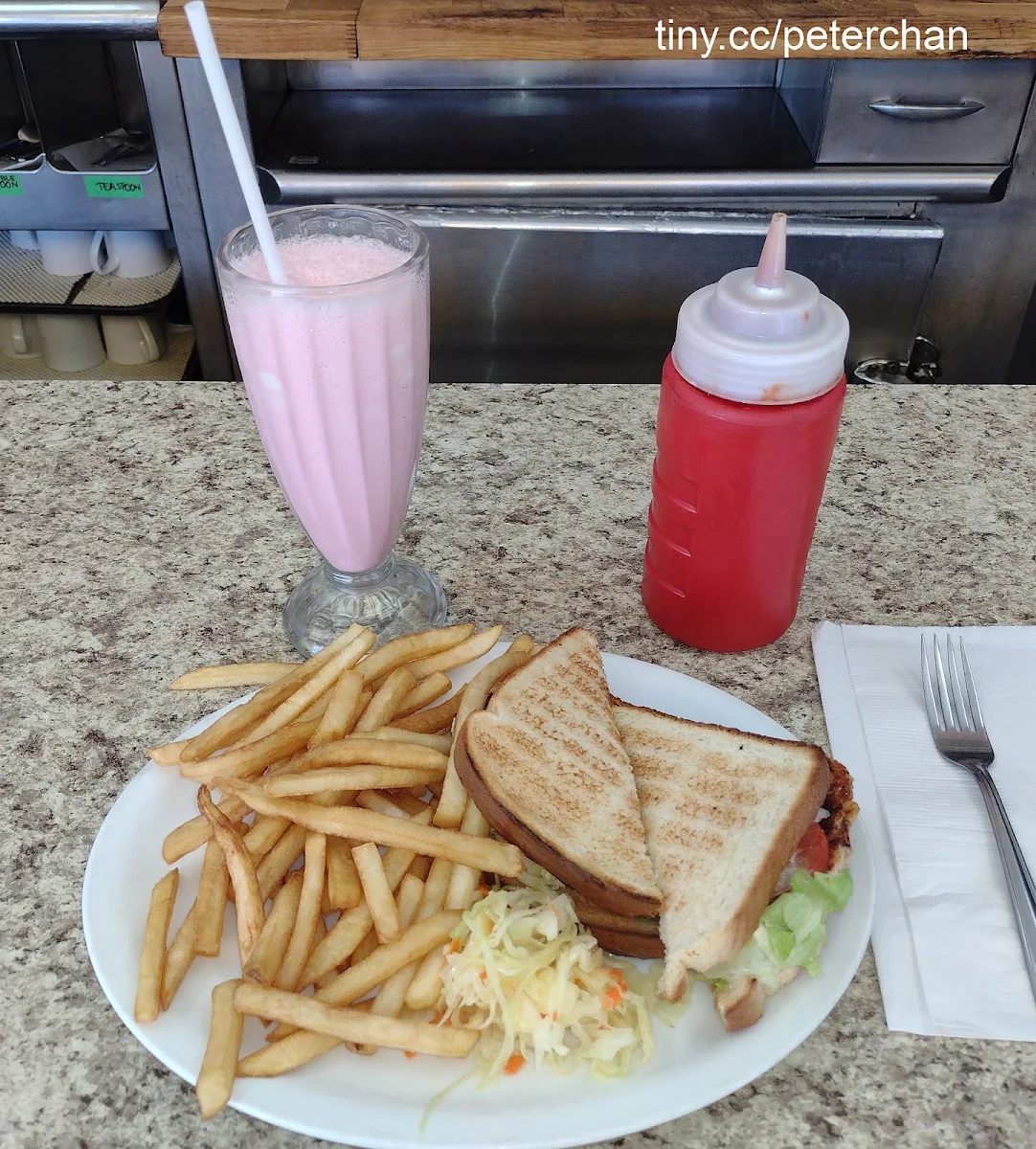 Chicken Sandwich N Strawberry Milk Shake