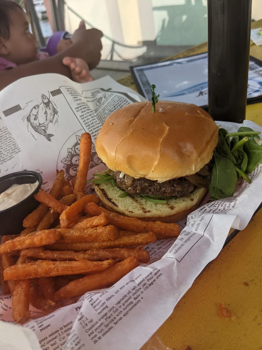 Burger and Sweet Potato Fries