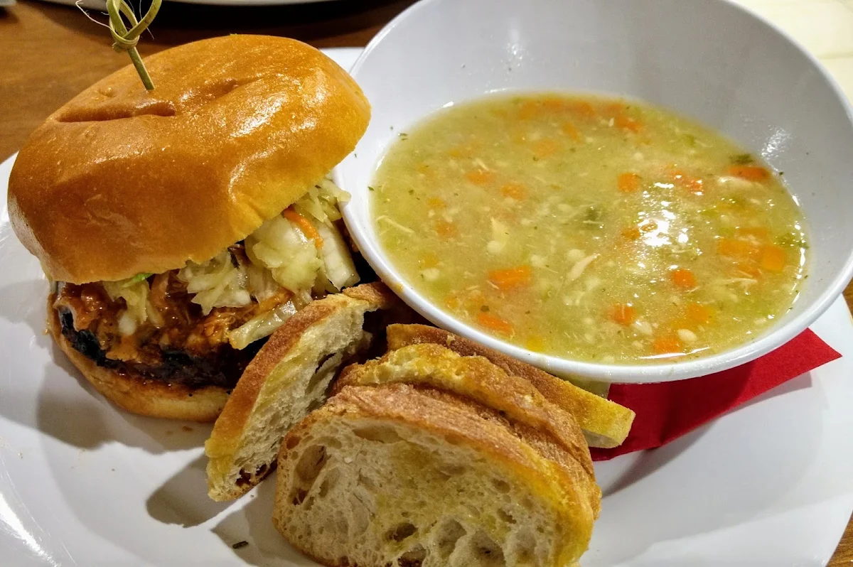Pulled Pork Burger with Side Soup of the Day Special