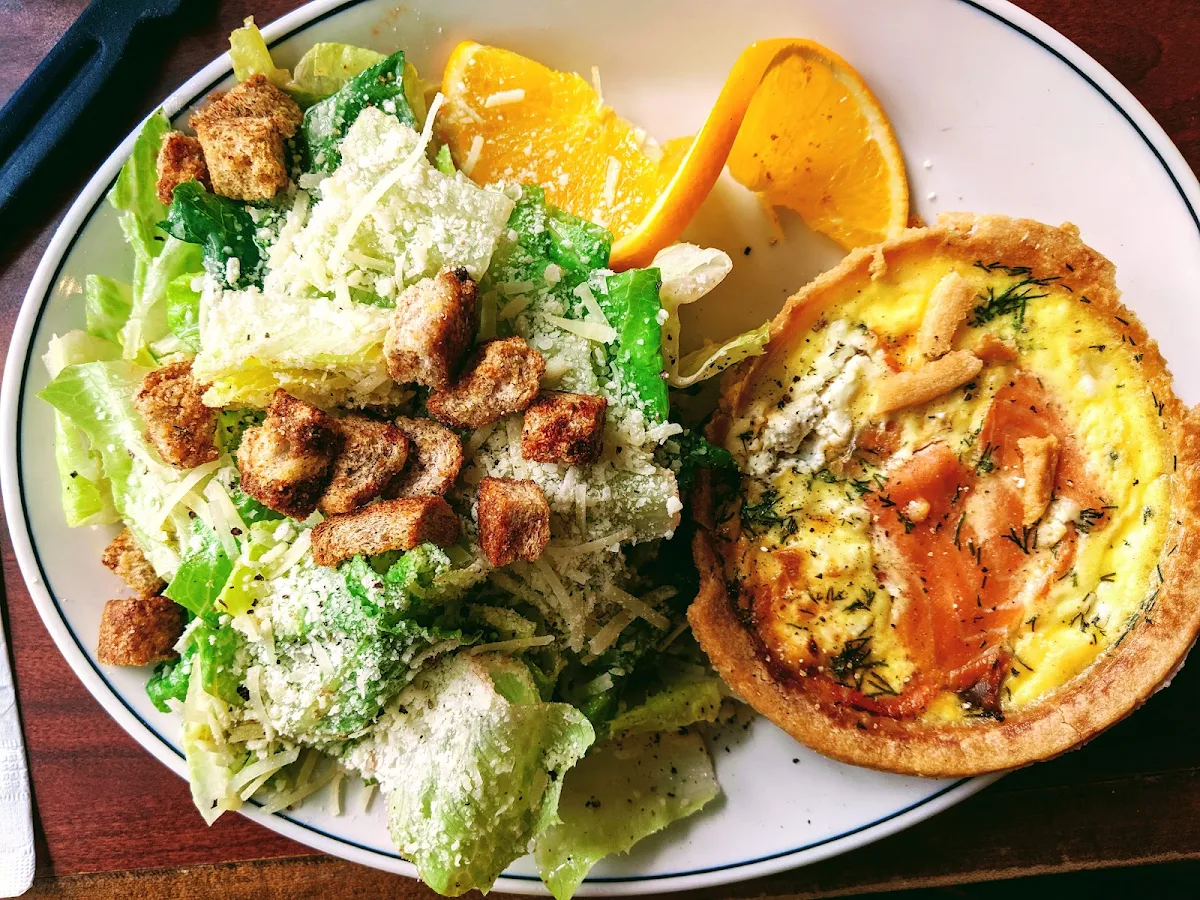 Smoked Salmon and Goat Cheese Quiche with Caesar Salad