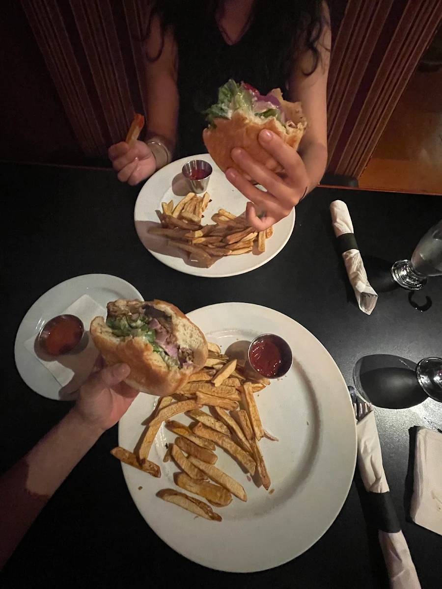 Veggie Burger and Fries with Cheese