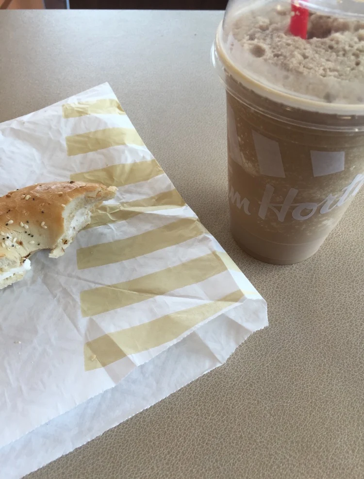 Iced Capp and Everything Bagel with Cream Cheese
