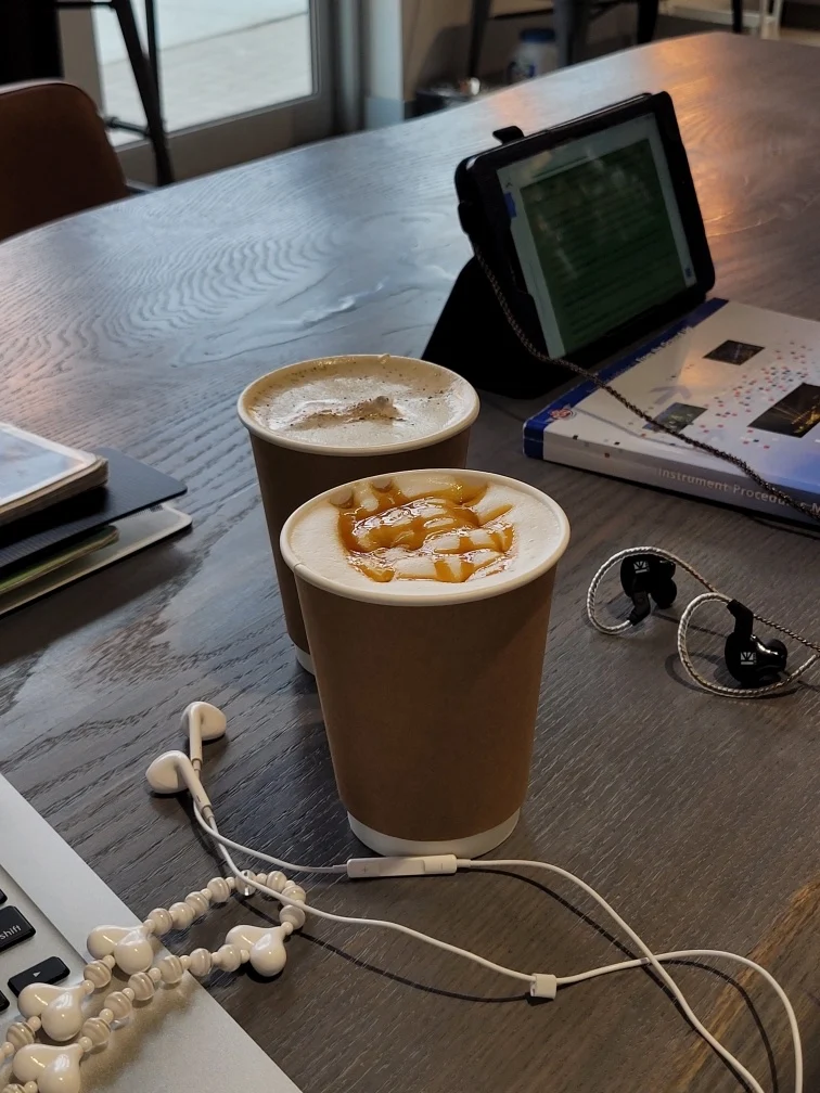 Masala Chai Tea Latte and Caramel Macchiato