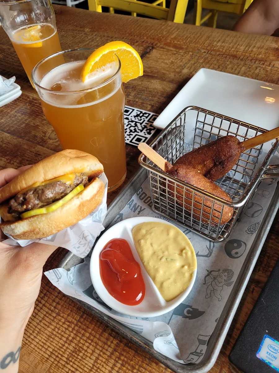 Happy Hour Smash Burger and Corn Dog